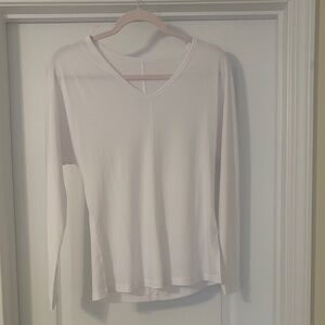 Fabletics White V-Neck Long Sleeve Top